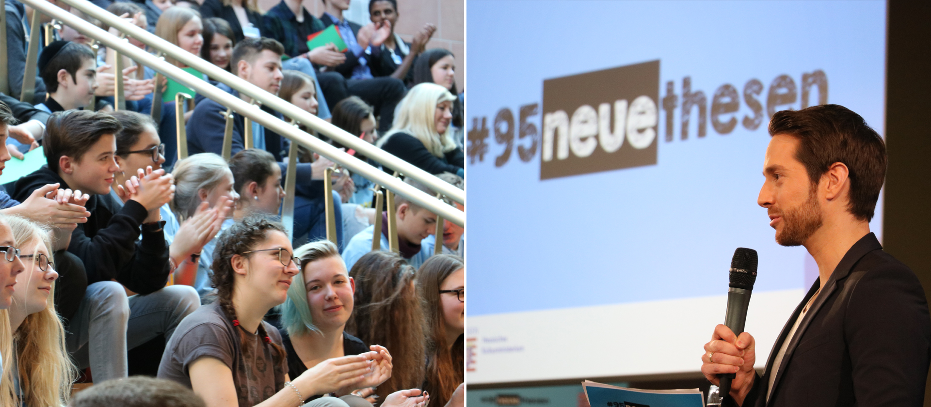 200 Schüler diskutieren mit Moderator Mirko Drotschmann und seinen Gästen.  Bild © hr